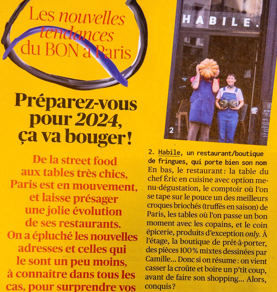 HABILE est fier de faire partie de la sélection du BON magazine comme adresse surprenante à visiter en 2024 à Paris