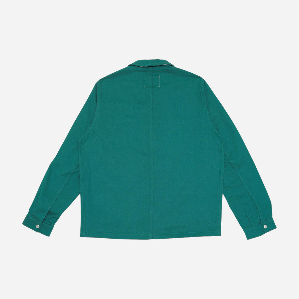  un veste bleu de travail , réversible, unisex , HABILE, en sergé de coton et garanti à vie. Un vestement durable et responsable et un couleur vert pin incomparable | vert pin