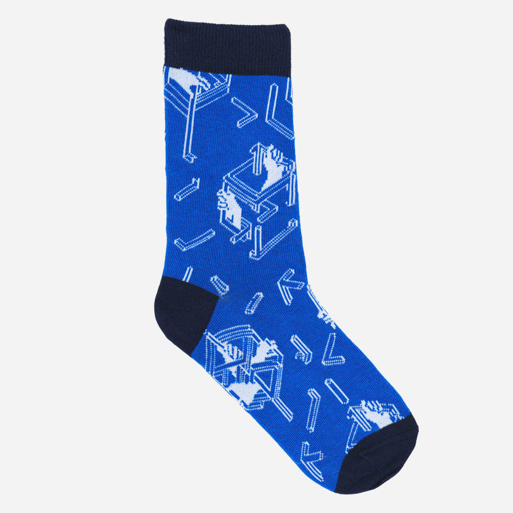 chaussettes bleu de france avec le monogramme HABILE sur fond blanc  | bleu de france