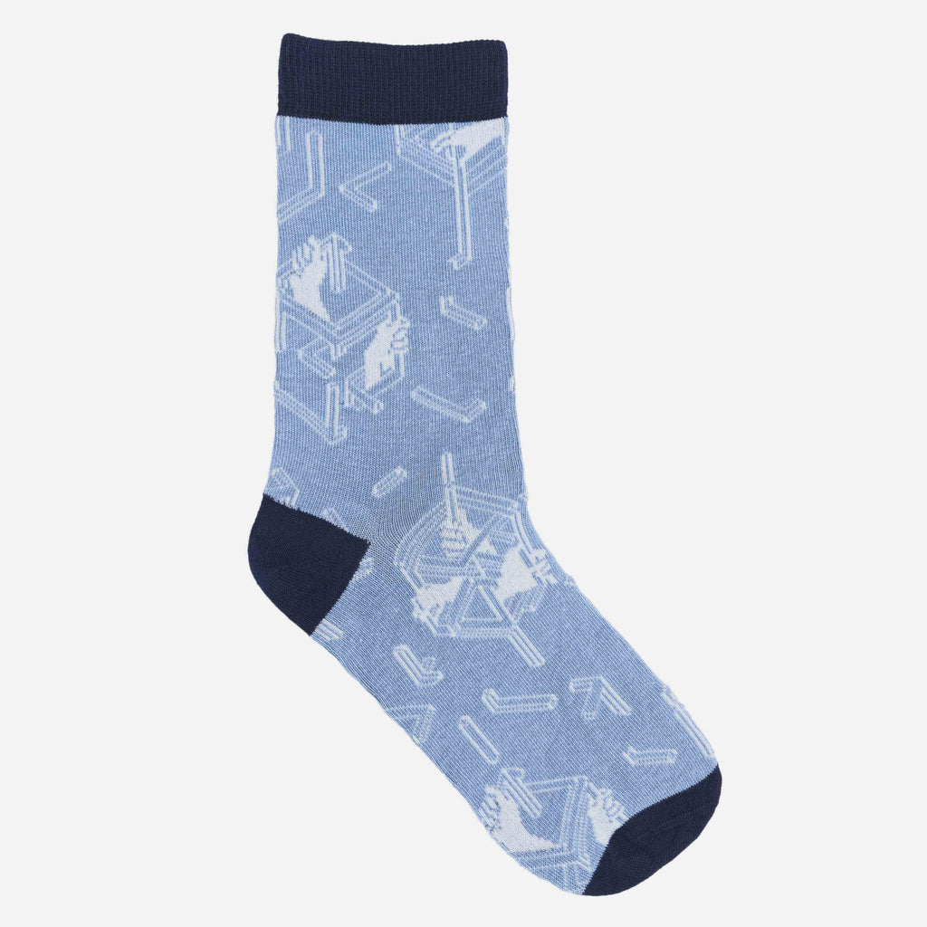 chaussettes gris bleu avec le monogramme HABILE sur fond blanc  | bleu gris